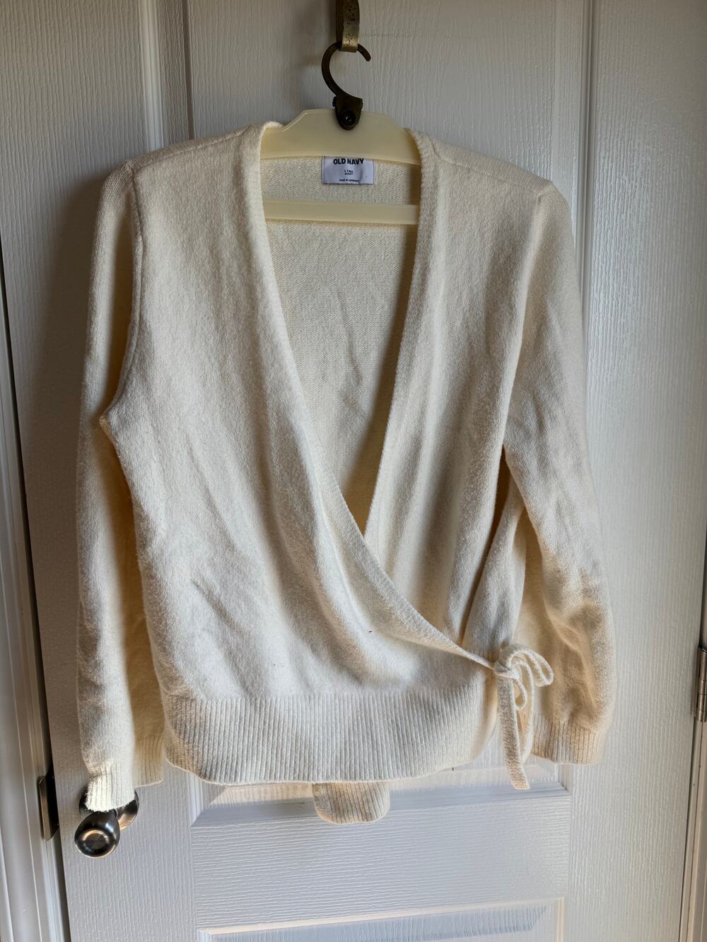 Cardigan Large 12/14 Tall Tie Side Sweater Old Navy Cream White SoSoft Wrap